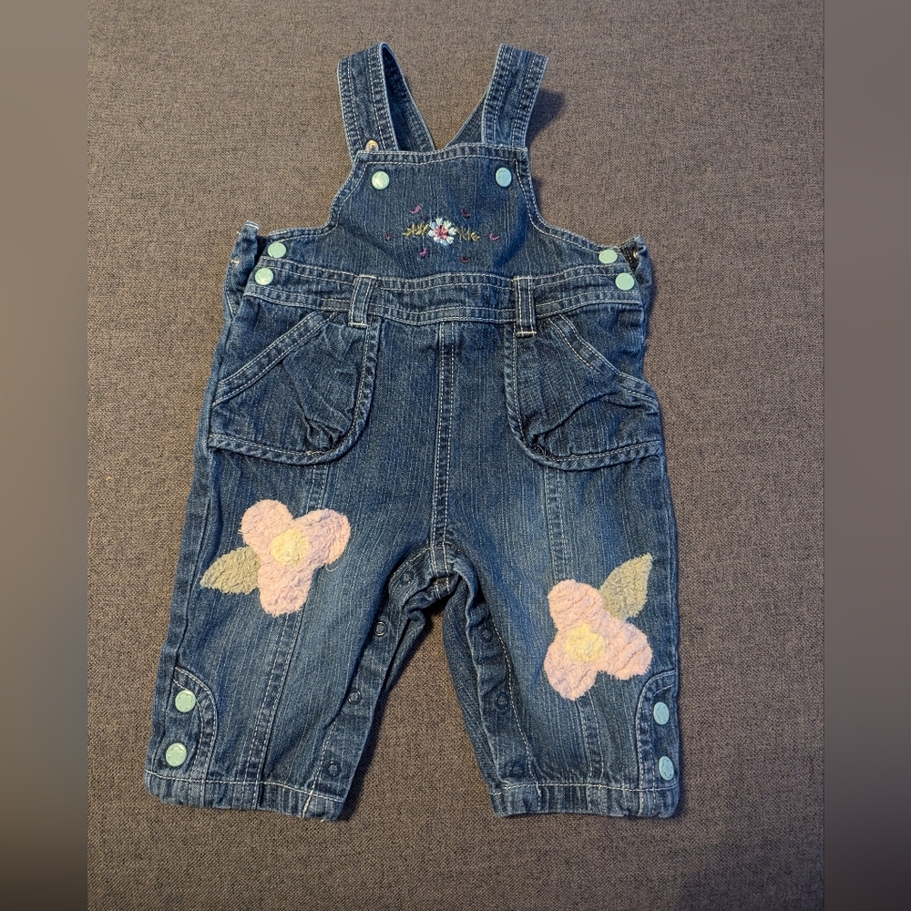 Denim Overalls with Floral Embroidery